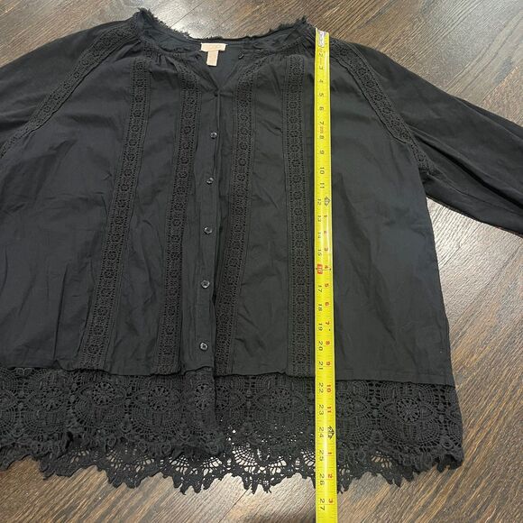 Logo Lavish Lori Goldstein Blouse Women’s XL Black Embroidered Boho Whimsigoth - Picture 6 of 7